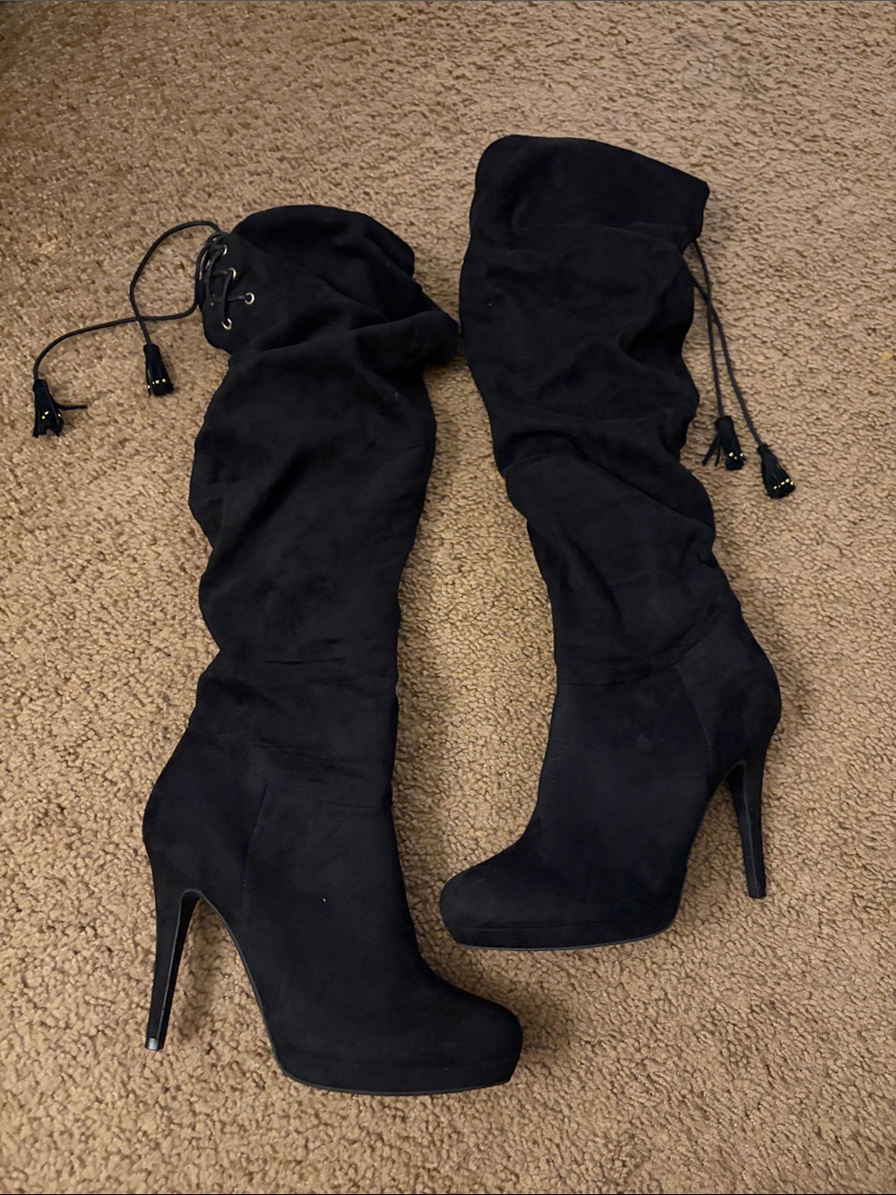 Thalia Sodi Black Over-the-Knee Stiletto Boots with Lace-Up Detail
